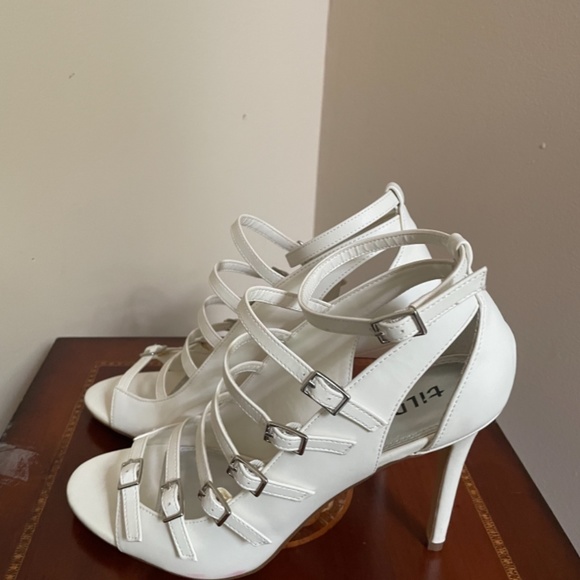 Tildon White Multi-Staples Caged Open Toe Heels - Picture 2 of 14